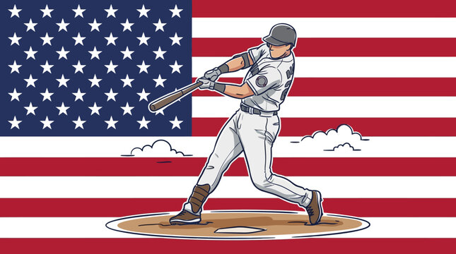 American Baseball Player Swinging Bat Against Usa Flag Background