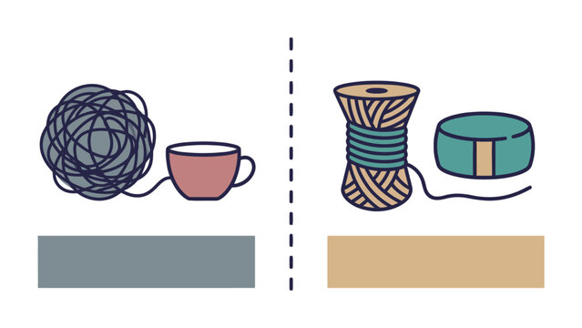 Mental health concept showing chaotic and organized yarn representing mind states