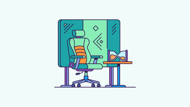 Ergonomic gaming chair and hourglass on side table in a modern room
