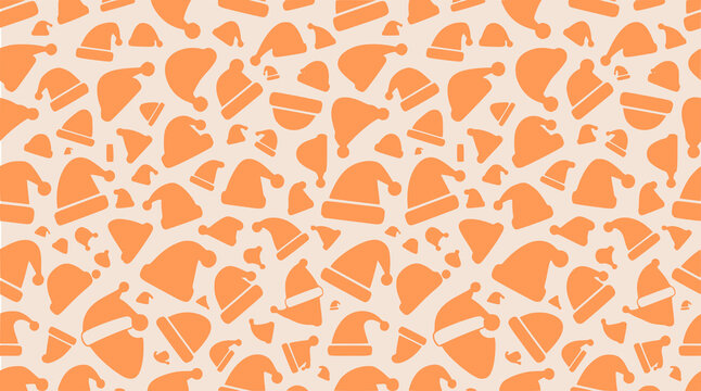 Retro Warm Orange and Cream Santa Hat Seamless Pattern Vector Background for Cozy Winter Christmas Holiday Graphic Design Assets