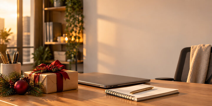 Office Desk Before Christmas Holiday Break