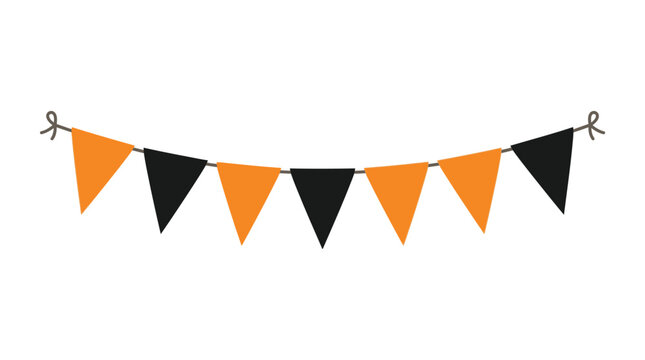 Orange and black bunting flags hanging on a string for Halloween party decoration