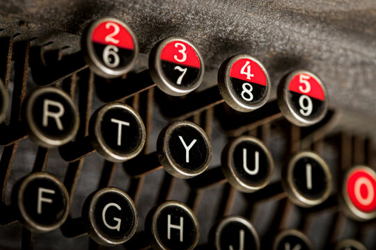 Macro Close Up of Vintage Typewriter Keys in Shallow Depth of Field