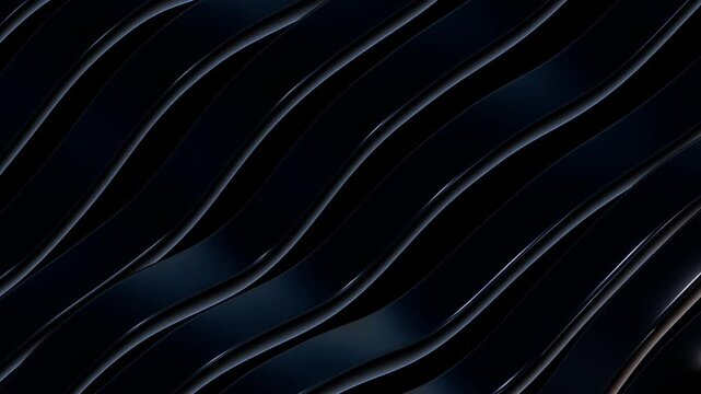 Seamless looping motion of smooth dark glossy wavy ribbons shaking with gentle movements