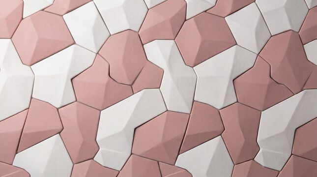 Modern Geometric Interlocking Tiles in Pink and White Abstract Wall Pattern
