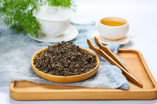 Dried Purslane Herb Wooden Bowl Herbal Tea Still Life