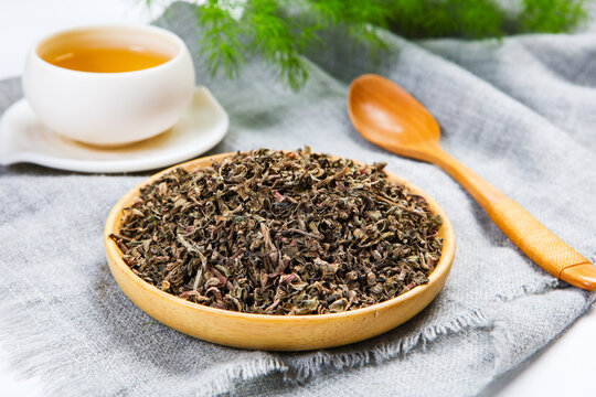 Dried Purslane Herb Wooden Bowl Herbal Tea Still Life