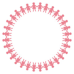 Monochrome Pink Women Paper Chain Circle Vector Transparent｜手をつなぐ女性の単色切り紙円環ベクター（背景透過・女性活躍） © tonami