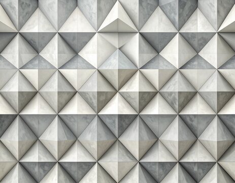 背景　Seamless 3D geometric pattern of gray concrete pyramid tiles

