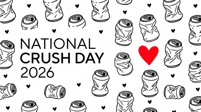 Crushed soda cans with hearts background.
