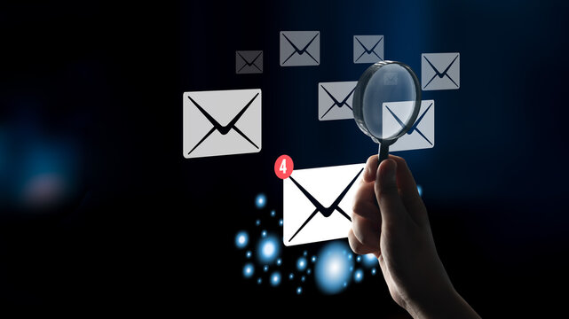 An email inbox with a new message notification alert. A concept of digital communication, correspondence, and unread electronic mail. Motif