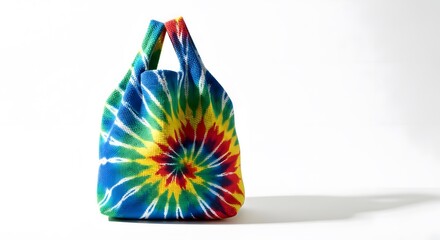 Fototapeta premium Colorful tie dye reusable fabric shopping bag for groceries and everyday errands