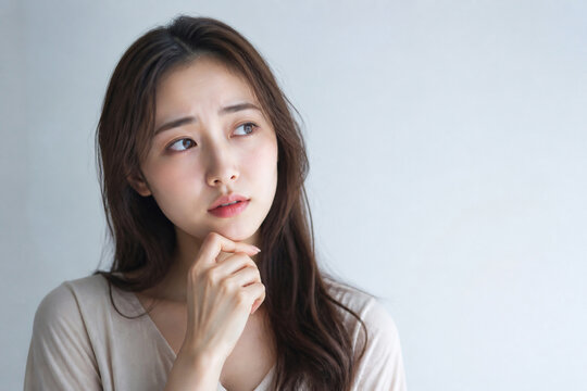 困った表情で悩む若い日本人女性 Generative AI