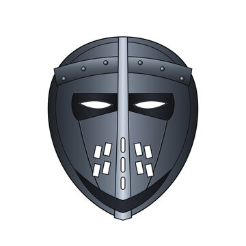 Medieval iron helmet mask for armor and protection