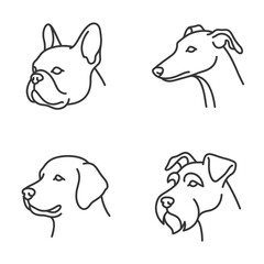 Fototapeta premium Set of four minimalist dog breed head line art icons on a white background