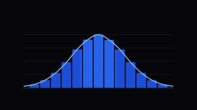 Blue bell curve normal distribution histogram rising on dark