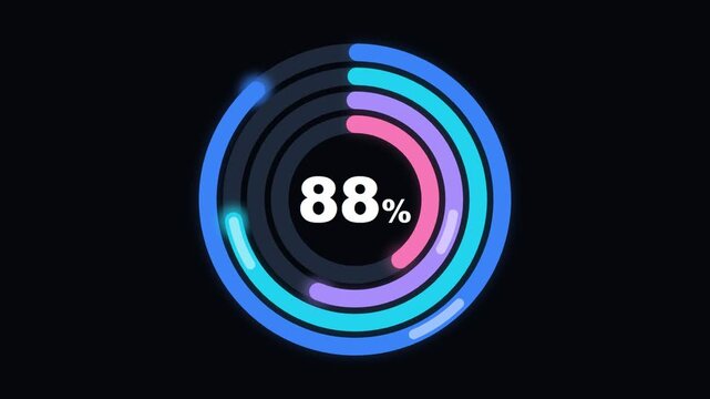 Blue radial bar chart concentric progress rings on dark background