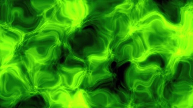 Abstract neon green and lime fluid motion with dark contrast swirls and glowing plasma wave patterns in a seamless loop