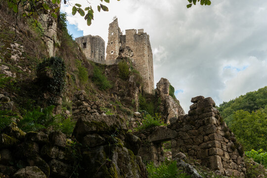 France, Lot, Tours de Merle.  Ruins of 13 - 15th century castle.