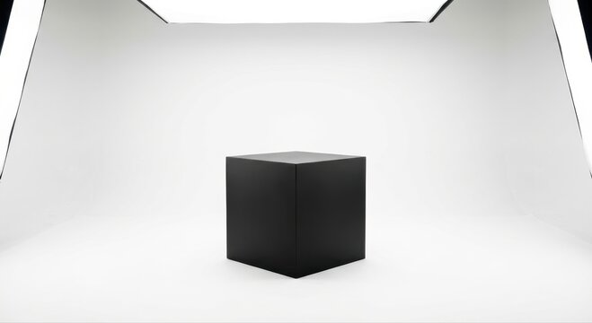 Matte black cube object isolated on a clean white studio background for product display and design