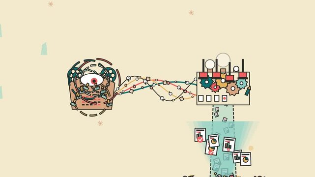 Animated concept of a civic platform processing data and delivering verified documents to citizens