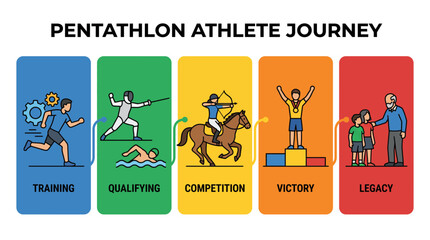 Fototapeta premium Pentathlon Athlete Journey Five Stages Illustration