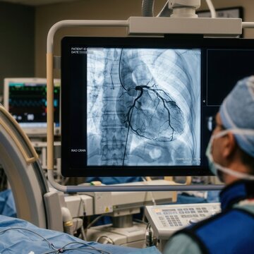 Cardiologist Reviewing Coronary Angiogram On Medical Screen