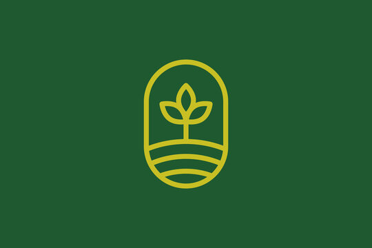 Minimalist Monoline Plant Sprout Oval Badge Logo Icon for Agriculture Branding