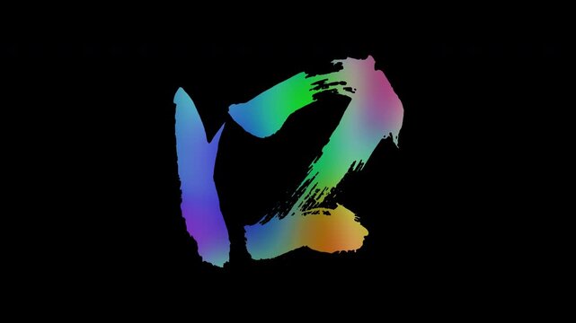 Colorful, abstract calligraphic kanji characters "Kuchi (Mouth)", alpha channel, looping