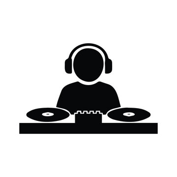 Professional music dj icon with turntables and headphones.