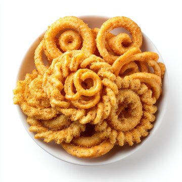 chakli and mathri mix golden fried festive snacks   isolated on a white background