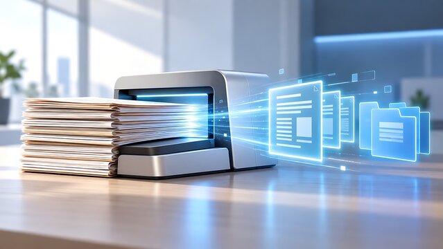 Automated Document Scanning Process Transforming Physical Paper Into Digital Files