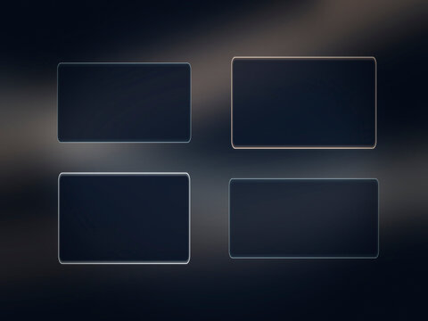 Four dark, rounded rectangles with thin neon borders float on a smoky blue background, ideal for modern landing pages and product UI concepts.