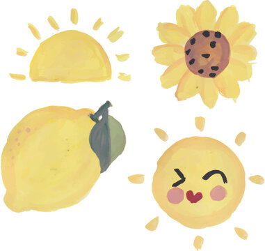 Summer Elements Yellow Hand Drawn Watercolor