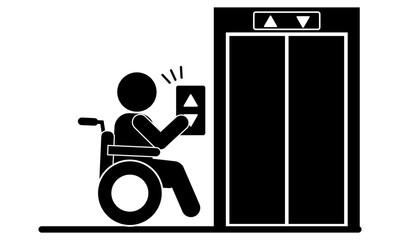 車椅子に乗ってエレベーターのボタンを押す人 © 絵森　あさき