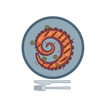 Spiral shell on a plate with fork and knife