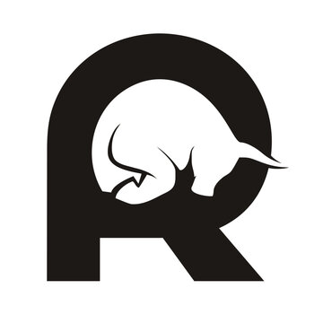 Letter R with Bull, negative space style logo, black logo vector.