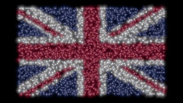 Bandera del Reino Unido (Union Jack) formada por luces de colores