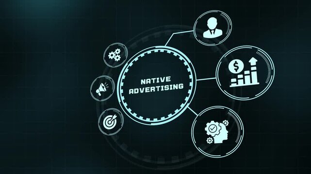 Native advertising digital marketing business concept with icons on screen