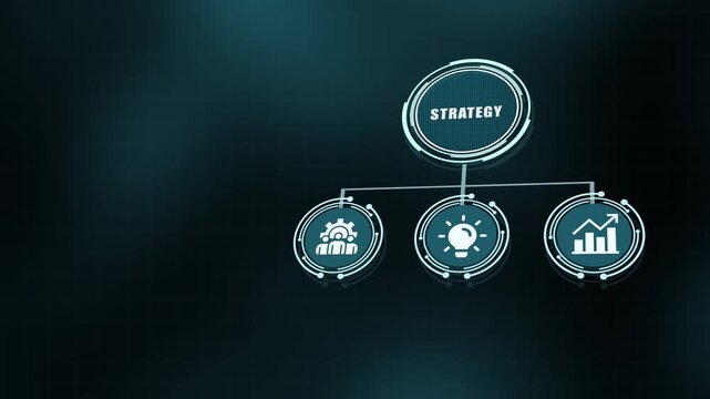 Corporate business strategy concept icon display on digital tech network background