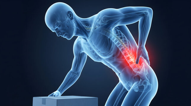 3D Illustration of Human Anatomy Showing Lower Back Pain and Spine Inflammation