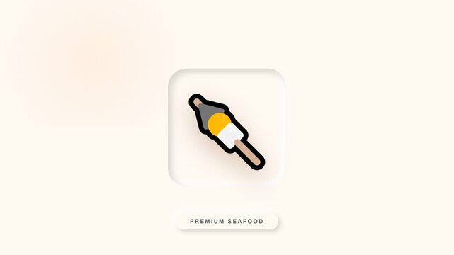 Minimalist seafood icon with skewer and lemon slice on white background