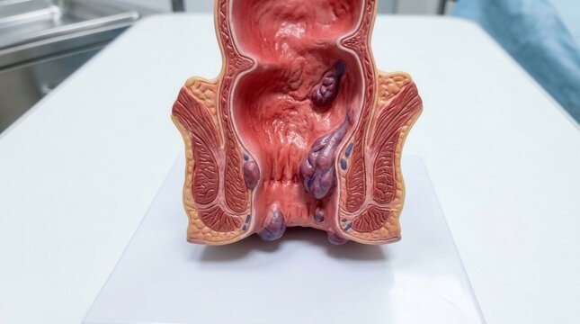 Anatomical Model Depicting Hemorrhoid Pathology And Diagnosis Tools