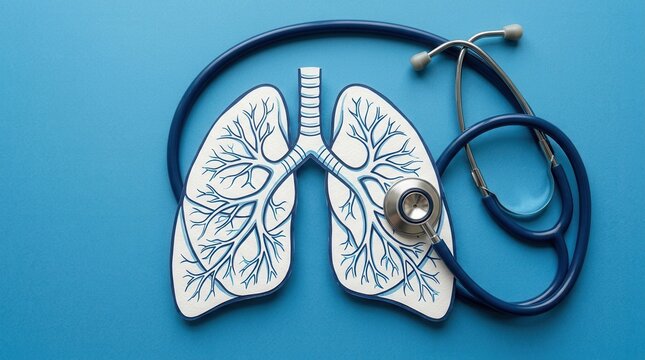 Anatomical Lungs With Stethoscope On Blue Background Healthcare Concept