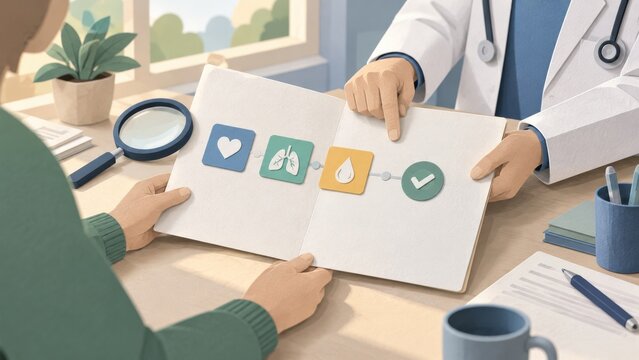 Results folio and cropped sleeves with magnifying glass and care tile