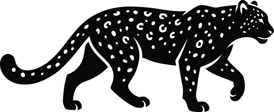 Black leopard walking silhouette with spots decorative wild cat predator animal icon isolated on white background vector.
