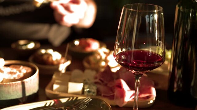 Red Wine Glass and Charcuterie Platter at Italian Aperitivo