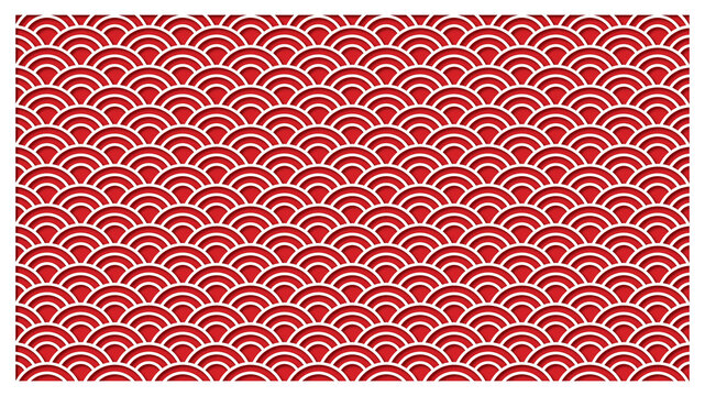 Japanese seamless pattern frame in Candy Red Color. Traditional geometric Wave crest pattern or known as Sei Gai Ha on white frame. Vector traditional Japan