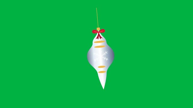 An elongated silver finial ornament with fluted tiers and a crystal motif sways on a cord. 4K UHD animation on solid chroma green with a 12 second loop at 30 fps. No audio.