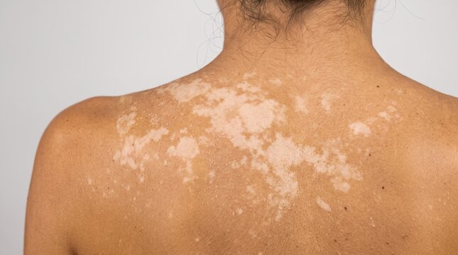 Back View of Woman Upper Body Showing Tinea Versicolor Pityriasis Skin Hyperpigmentation